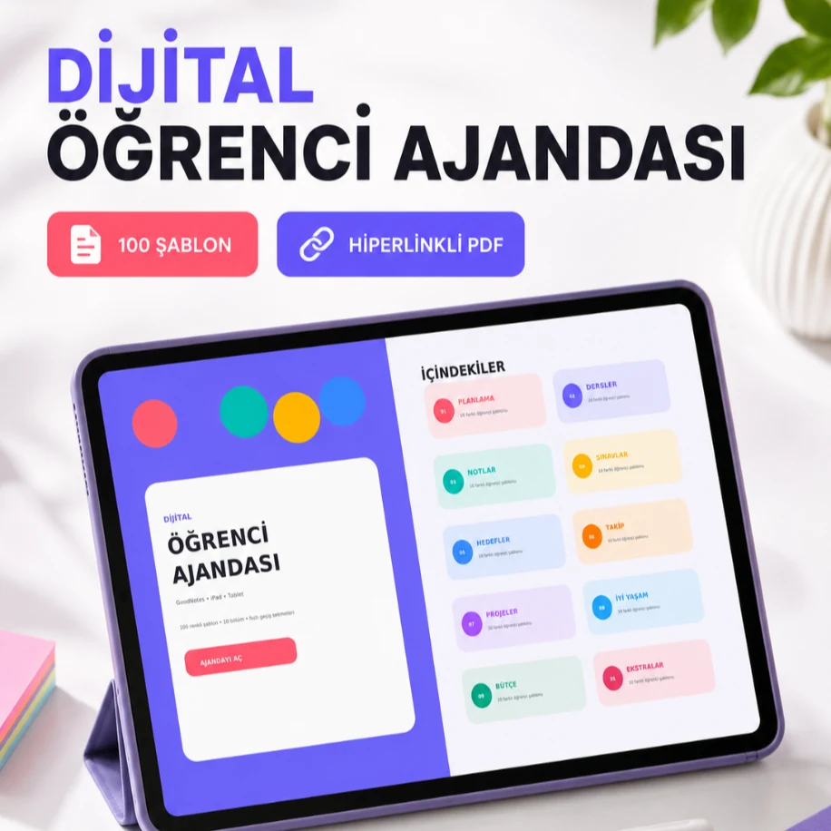 100 Şablonlu Hiperlinkli Dijital Öğrenci Ajandası